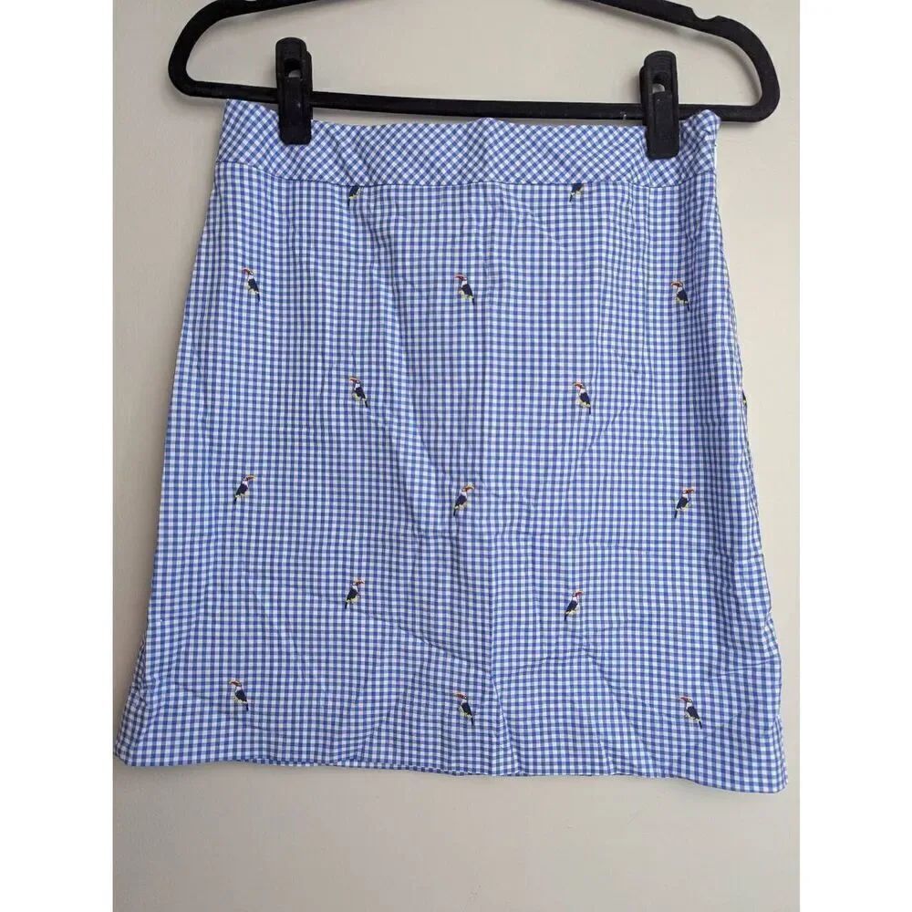 Talbot's gingham tucan print skirt size 2